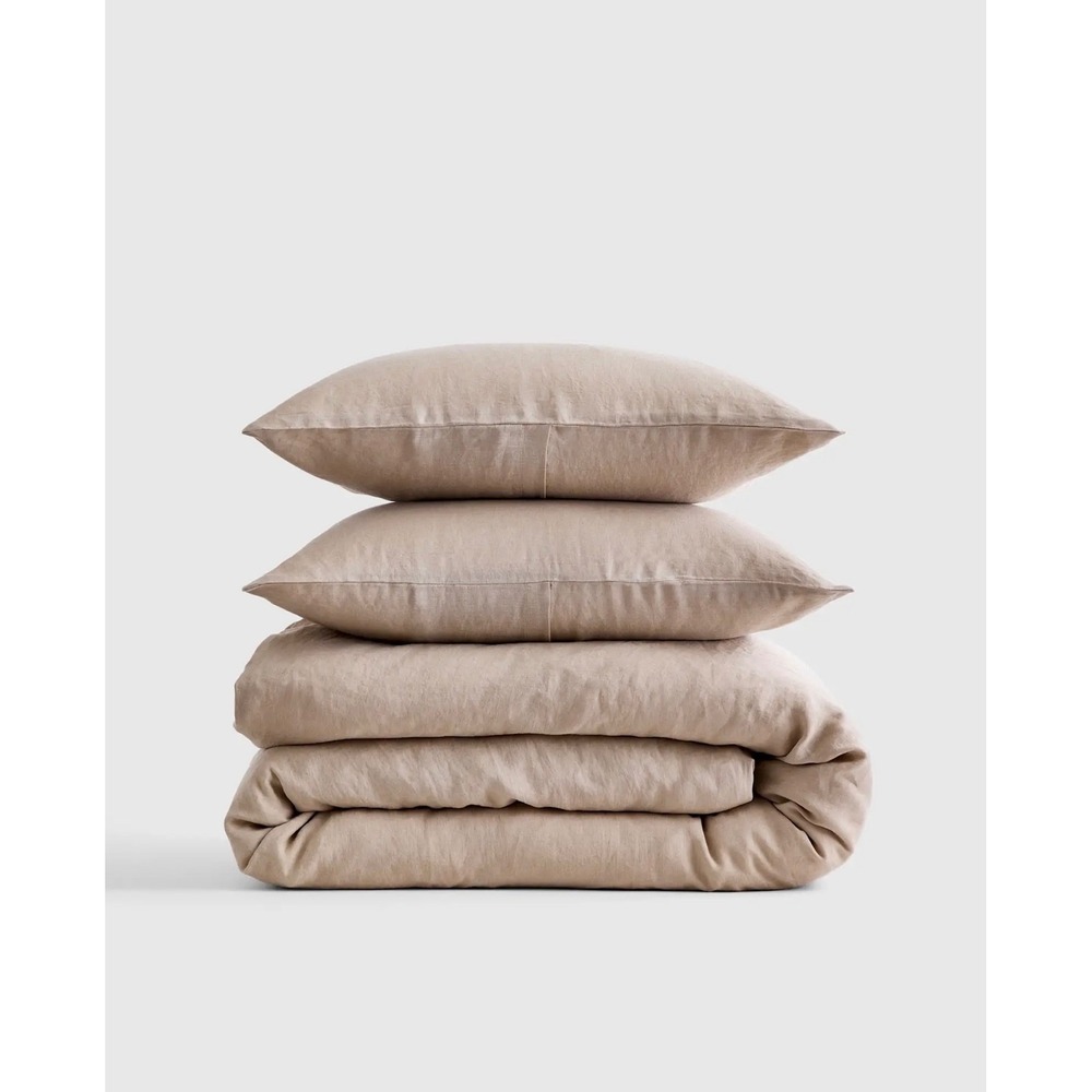 Quince 100% European Flax Linen Duvet Cover Set Toffee Queen NWT